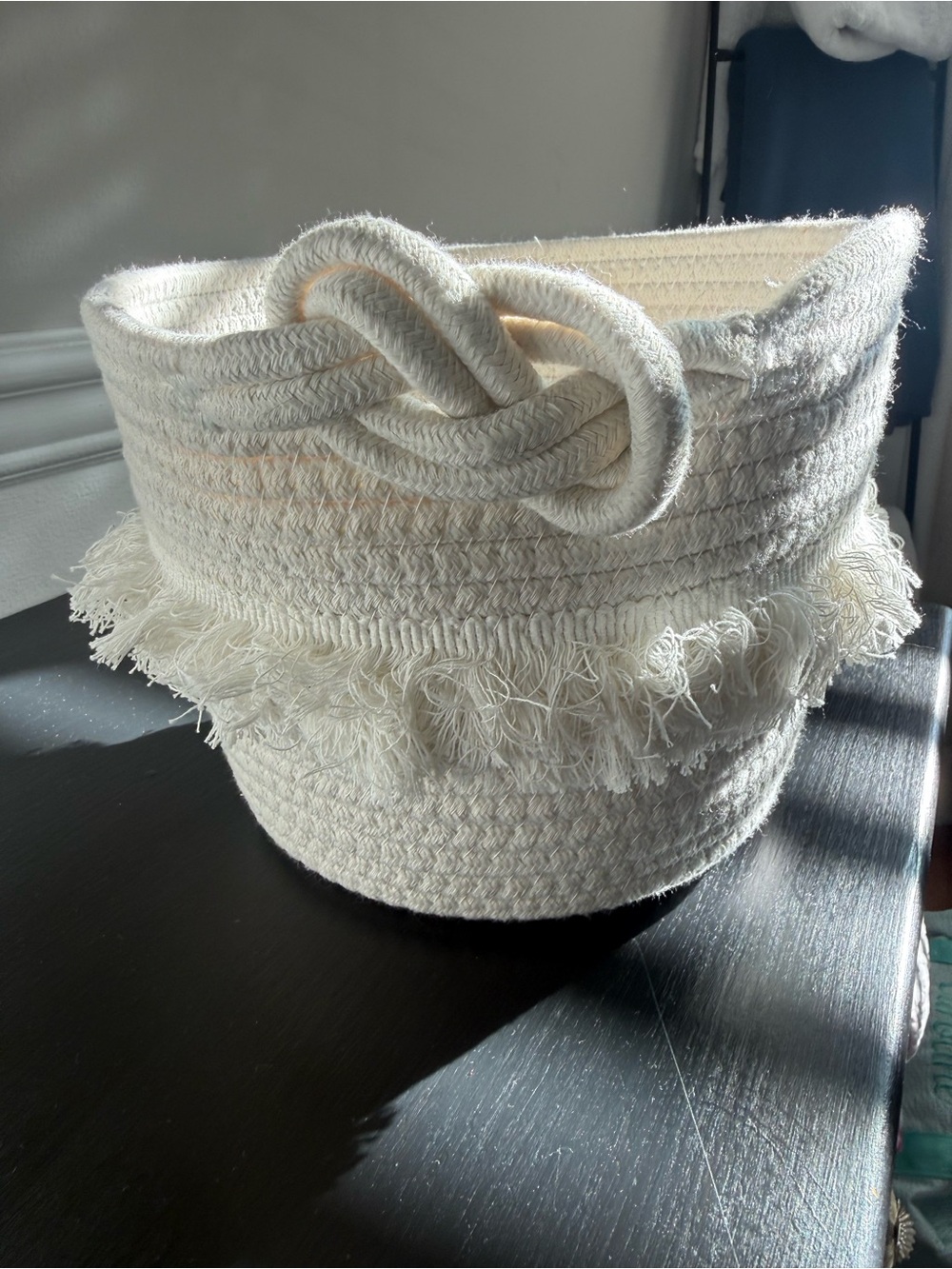 Pillowfort Cream Woven Fringe Rope basket